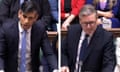 Composite of Rishi Sunak and Keir Starmer at PMQs wearing suits and ties