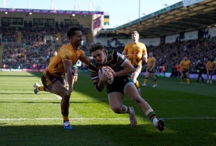 Archie McParland scores a effort for Northampton