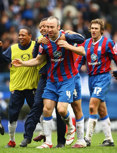 Shaun Derry celebrates after Crystal Palace avoid relegation following their 2-2 draw against Sheffield Wednesday.