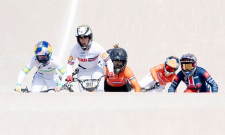 Bethany Shriever (second left) on her way to gold in the BMX women’s elite race at the 2023 Cycling World Championships in Glasgow.