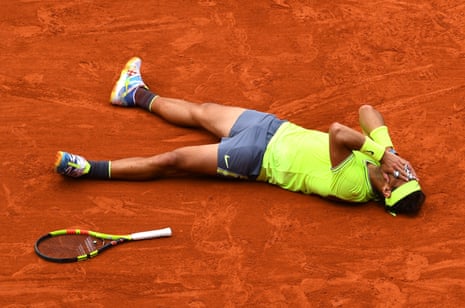 Rafael Nadal celebrates winning the match.