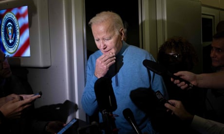 Joe Biden speaking to the press onboard Air Force One on his return journey from Israel