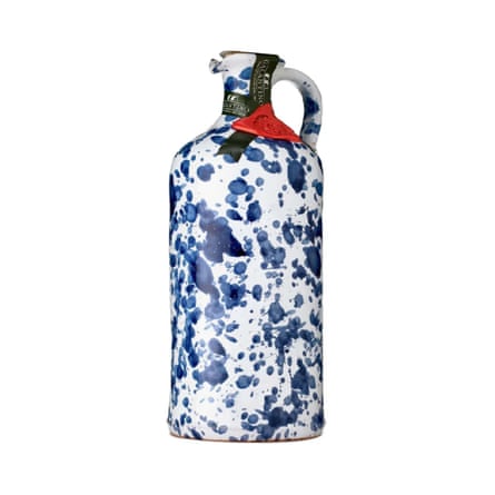 Sous Chef Puglian Extra Virgin Olive Oil in Blue Splatter Ceramic Bottle, 500ml