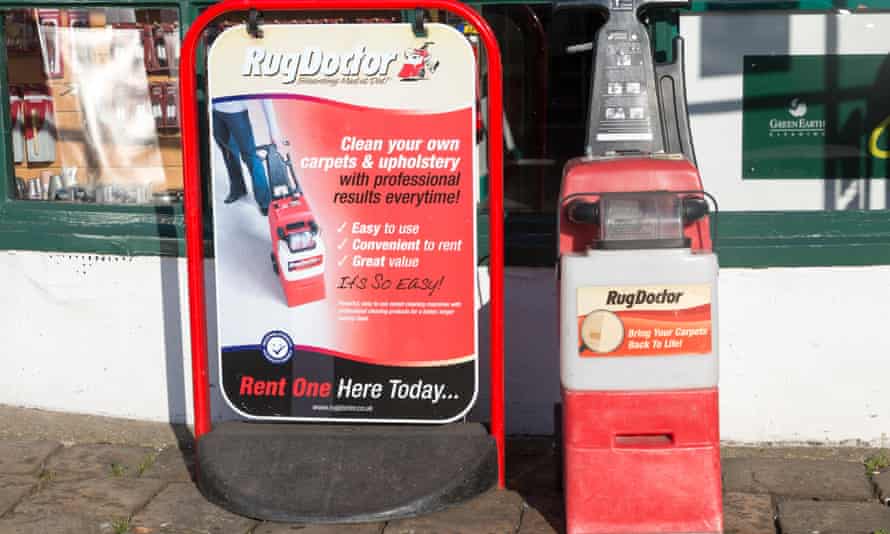 Rug Doctor cleaning equipment on display outside the store in Wiltshire.