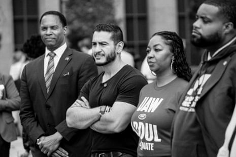 Abdul El-Sayed stands with supporters