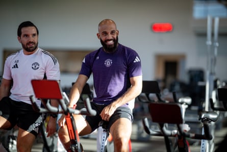 Bryan Mbeumo on an exercise bike.