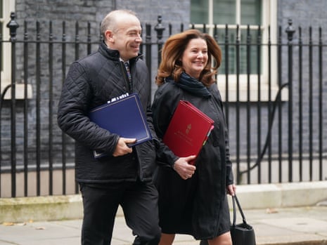 Chris Heaton-Harris, Northern Ireland secretary, and Gillian Keegan, education secretary, leaving cabinet.