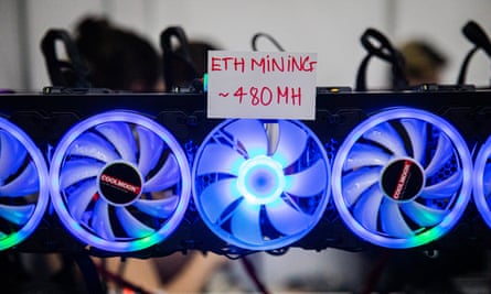 An Ethereum mining rig at the Thailand Crypto expo in May.