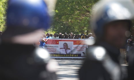 Zimbabwe riot police at a protest held in support of Magombeyi last week