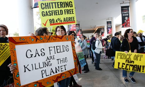 Environmental activists protest against fracking in Perth in August 2017.