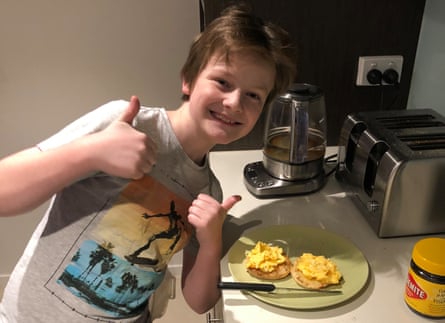 Luka with his home-made scrambled eggs.