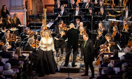 Ann Hallenberg (Mary) and Lionel Lhote (Joseph) with John Eliot Gardiner and the Monteverdi Choir and Orchestra in St Martin in the Fields, London
