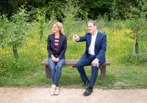 Keir Starmer with Kim Leadbeater, the Labour candidate in the Batley and Spen byelection, on a visit to the Jo Cox Community Wood in Liversedge.