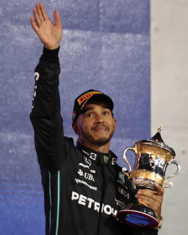 Lewis Hamilton on the podium after coming third
