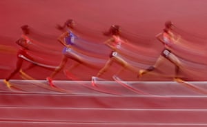 Kenya’s Beatrice Chebet, Nadia Battocletti of Italy, Nozomi Tanaka and Yuma Yamamoto of Japan during a women’s 5000m heat.