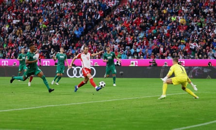 Harry Kane scores for Bayern Munich against Augsburg in August 2023