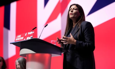 Preet Gill addressing the Labour conference in 2022.