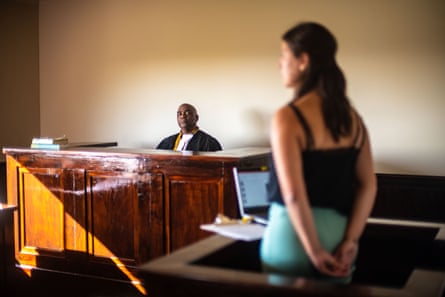 A forensics student undergoes cross-examination during a mock trial
