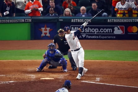 Yulieski Gurriel of the Houston Astros hits a home run during game five of the World Series in Houston, Texas, 29 October 2017.