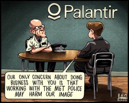 Ben Jennings on the Met’s interest in using Palantir AI technology – cartoon