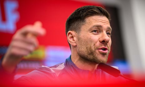 Bayer 04 Leverkusen Training Session<br>LEVERKUSEN, GERMANY - MARCH 29: Headcoach Xabi Alonso of Leverkusen during a press conference on March 29, 2024 in Leverkusen, Germany.  (Photo by Jörg Schüler/Bayer 04 Leverkusen via Getty Images)