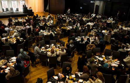 People on round tables viewed from above