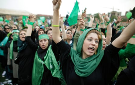Electoral protestors wearing green in Tehran, in 2009.