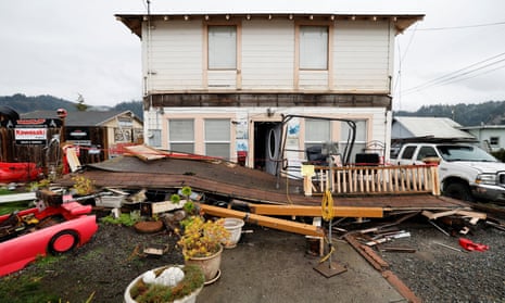 Collapsed second story porch of a house is seen after a 6.4 magnitude earthquake struck northern California.