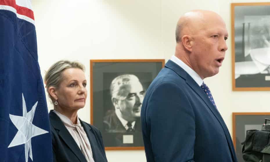 The newly elected leader of the Liberal party Peter Dutton (right) and deputy Sussan Ley in Parliament House on Monday. 