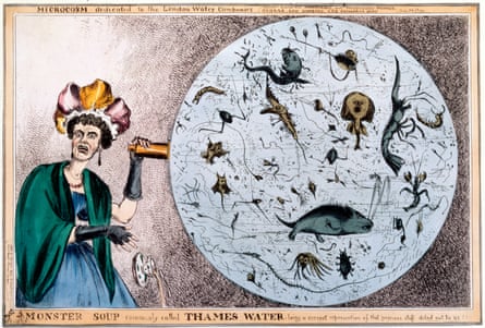 Engraving by William Heath showing a lady discovering the quality of the Thames water. By the 1820s, public concern was growing at the increasingly polluted water supply