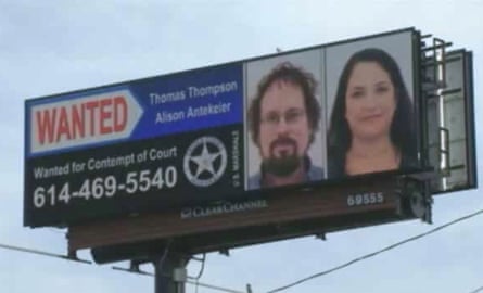 A wanted billboard for Tommy Thompson and Alison Antekeier