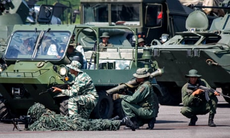 Members of the Bolivarian Armed Forces of Venezuela take part in military exercises on the Colombian border in 2019.