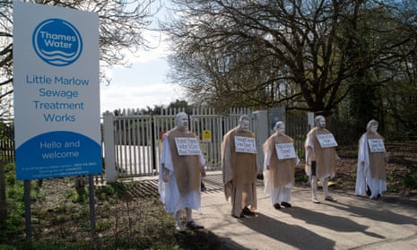 Protesters at the weekend outside a Thames Water sewage treatment works in Buckinghamshire.