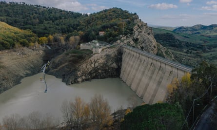 High view of Ancipa dam, a reservoir on the course of the Troina River in the Enna province.