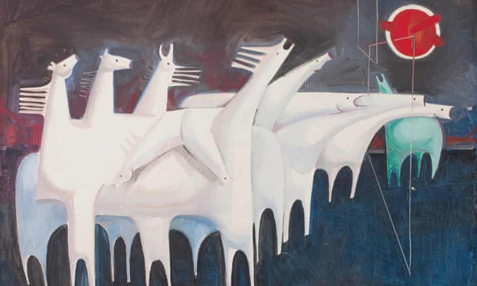 Fatigued Ten Horses Converse with Nothing (The Martyr’s Epic), by the Iraqi artist Kadhim Hayder