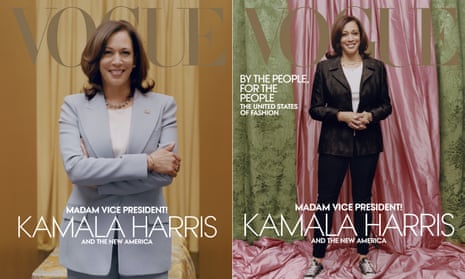 This combination of photos released by Vogue shows images of Vice President-elect Kamala Harris on the cover of their February digital and print issues.