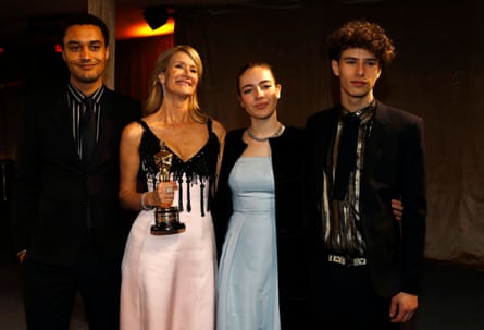 Dern, with her children, Jaya and Ellery, and stepson Charles, at the Oscars, February 2020.