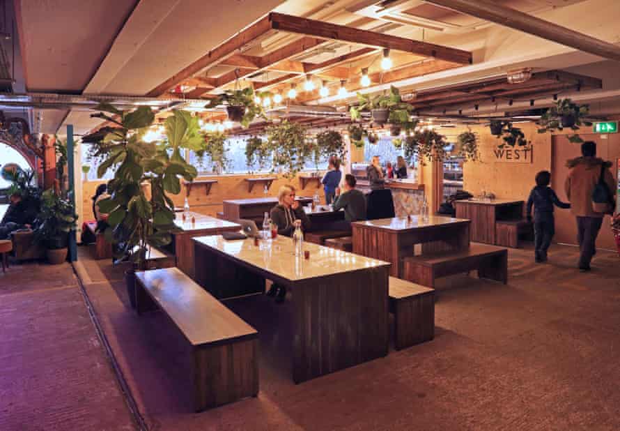 Interior view of Peckham Levels, a new community space in an old multi storey car park in South east London, UK. Includes cafes, bars & work studios
