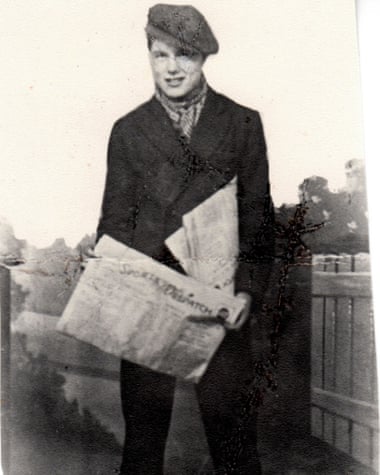 Teenage Johnny Longstaff selling newspapers in 1934.