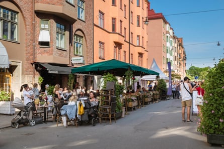 Cafe tables on a street