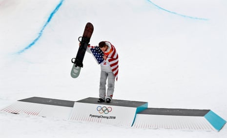 Shaun White at the venue ceremony after taking gold in the men’s snowboard halfpipe.