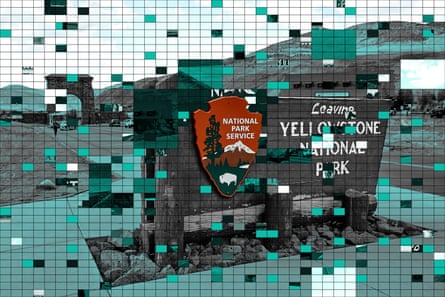 Collage of welcome sign outside Yellowstone national park.