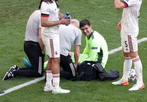 Courtois receives medical attention after sustaining an injury.
