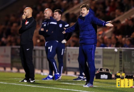 Mauricio Pochettino watches Tottenham lose on penalties to League Two Colchester on Tuesday.