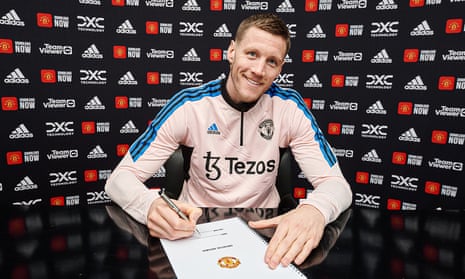 Wout Weghorst poses after signing on loan for Manchester United.