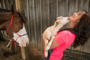 Lori with horse and baby goat, Redemption Road Rescue, Jackson, TN, 2018Montgomery continues: ‘Beatitudo is the word that describes the bliss captured in these photos. Of course, unconditional love — so rare in human-to-human relationships — is what animals offer us in spades. They show us the way. Animals activate our best selves: they feed our desire for companionship and affection. They inspire us to nurture and protect. They remind us that we all thrive on compassion. You will see that on these pages. That is why these photos will not only make us feel better; they can help us to be better’