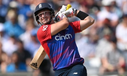 Liam Livingstone hits a six against Pakistan at Headingley in July 2021