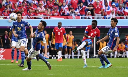Costa Rica’s Keysher Fuller curls in the game’s only goal against Japan