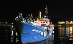 The Iuventa, operated by a German NGO, is impounded at Lampedusa harbour as part of the enforcement of a controversial code of conduct.