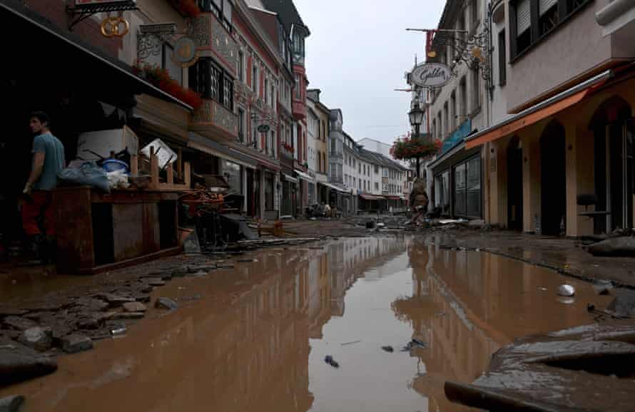 A flooded street in the town of Ahrweiler-Bad Neuenahr, western Germany, on Thursday.